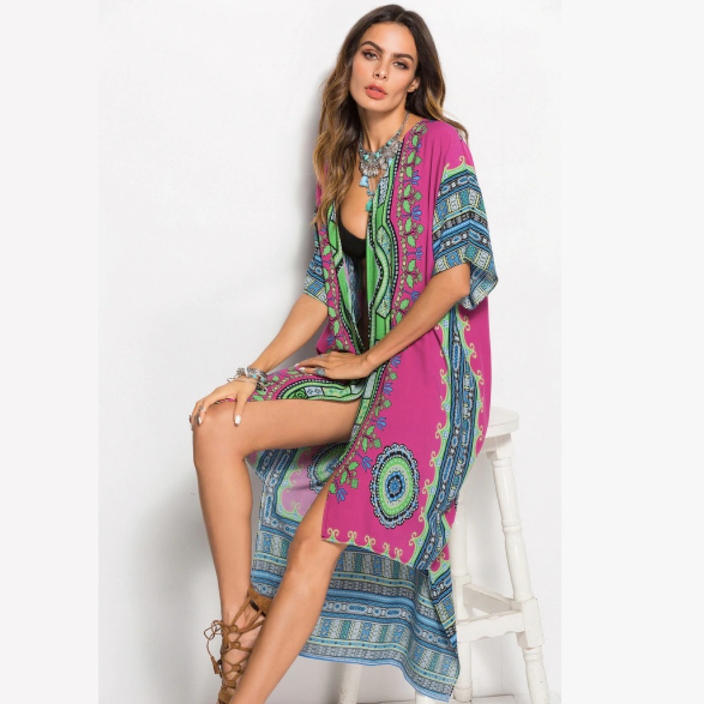 Boho Vibrant Pink Swim Coverup